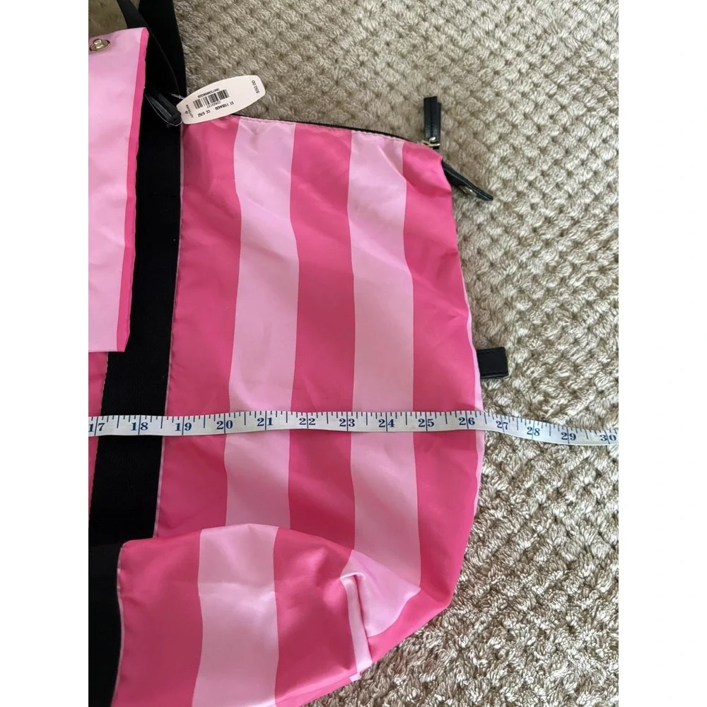 Victoria's Secret Black Pink Stripe Weekender, Make Up Bag And Umbrella Set Bags